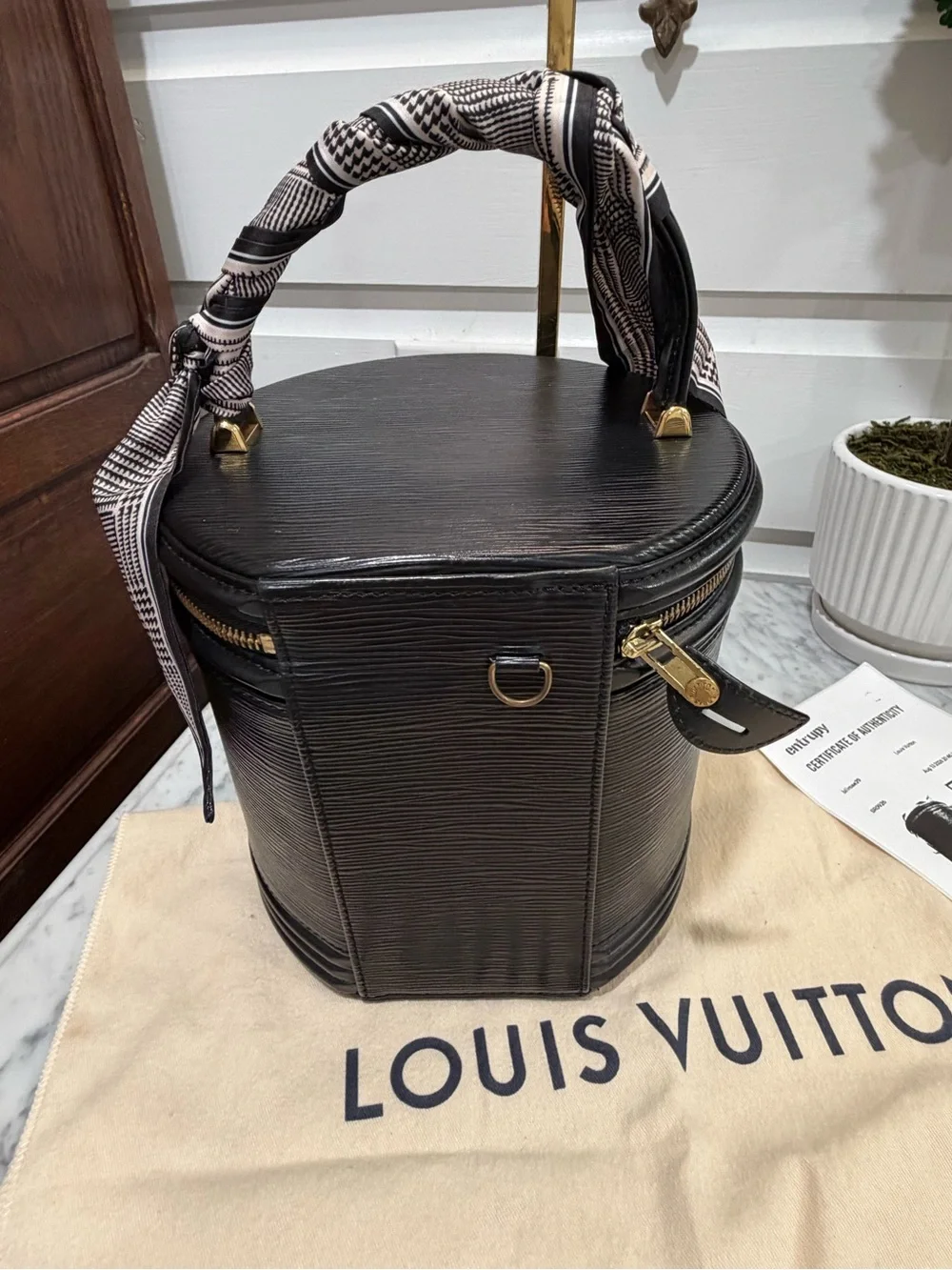 Louis Vuitton Black Epi Leather Cylinder Vanity Bag with Patterned Scarf Handle
